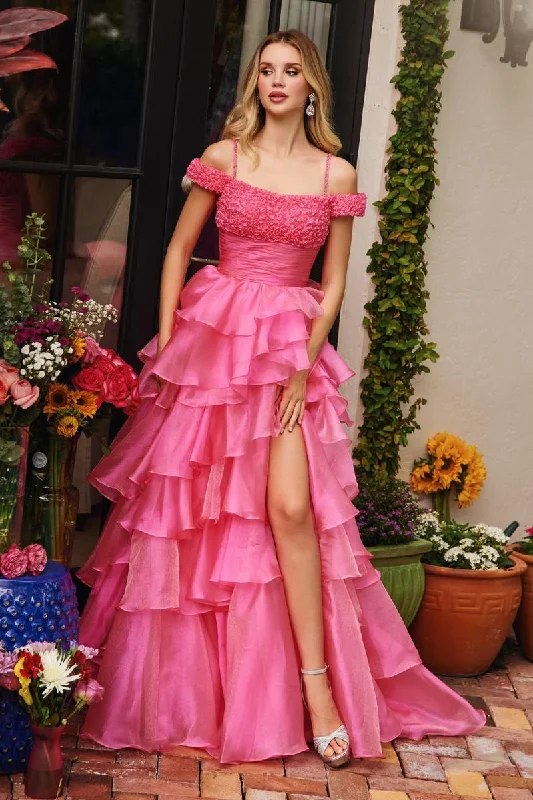 Strapless Women Dress with a Built - in Bra for Comfort and SupportAva Presley Off Shoulder Ruffle Prom Dress 29544