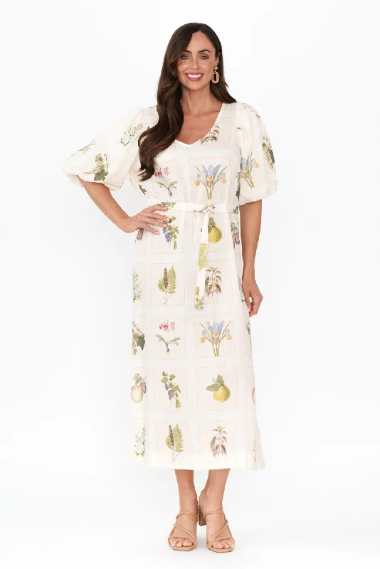 Empire Waist Women Dress to Accentuate the Bust and Conceal the WaistBailee White Botanical Linen Dress