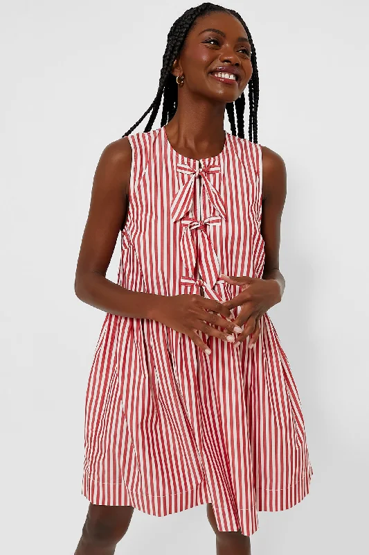 Sheath Women Dress with a Tailored Fit for a Professional LookBarbados Cherry Stripe Cotton Mini Bow Tie Dress