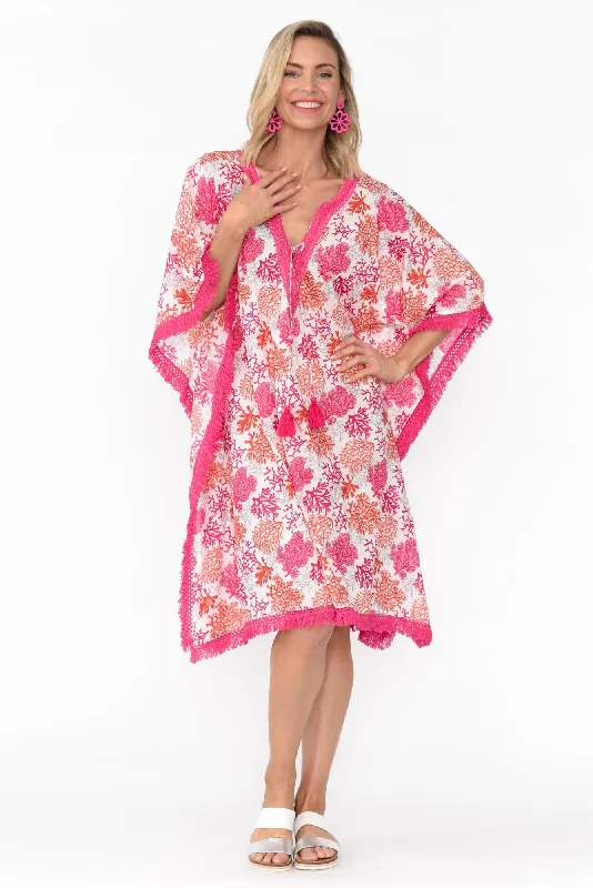 Shift Women Dress with a Simple and Classic Design for Everyday WearBedarra Pink Coral Cotton Kaftan