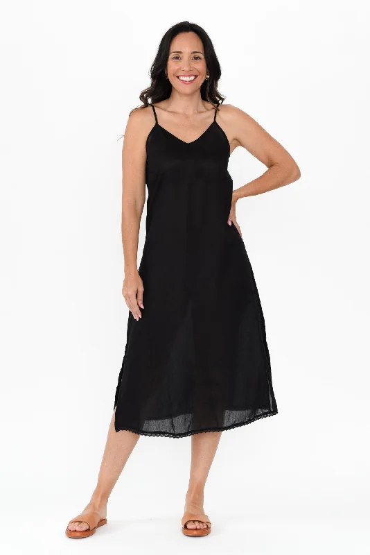 Ruffled Women Dress with Multiple Layers for a Playful and Girly StyleBlack Cotton Maxi Slip Dress