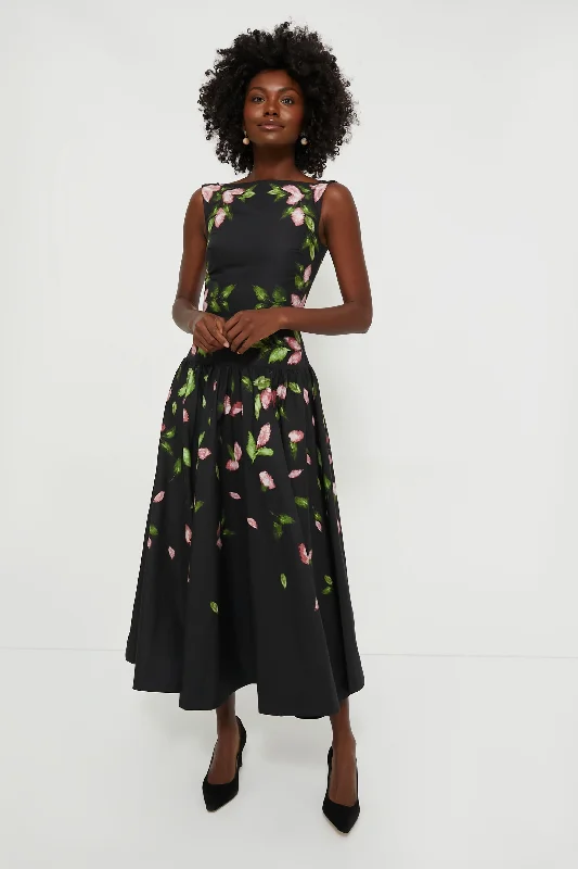 Long - Sleeve Women Dress in Velvet for a Luxurious Winter LookBlack Floral Sleeveless Midi Dress