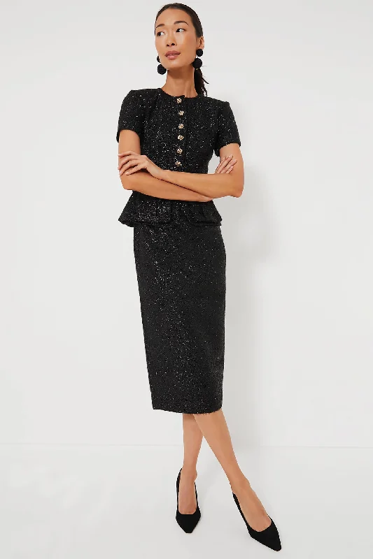 Lace - Embellished Women Dress for an Elegant and Sophisticated AppearanceBlack Tinsel Boucle Tailored Midi Dress