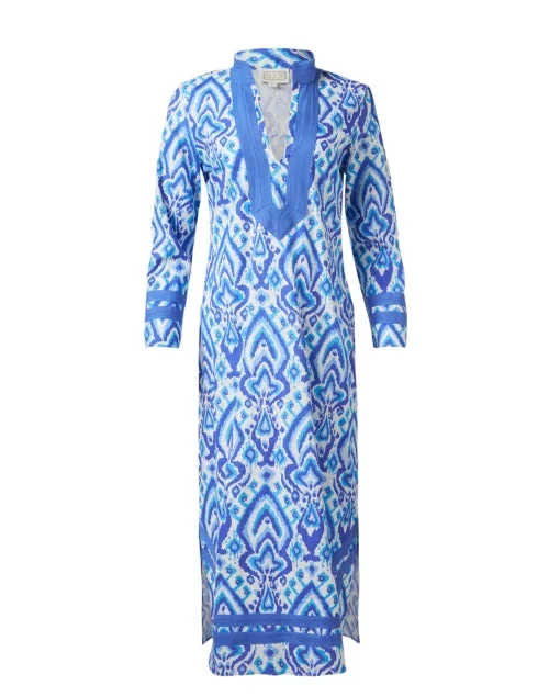 Wrap - Style Women Dress with Adjustable Fit for All Body TypesBlue Ikat Print Cotton Tunic Dress