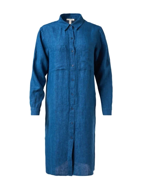 Off - the - Shoulder Women Dress for a Romantic and Feminine LookBlue Linen Shirt Dress