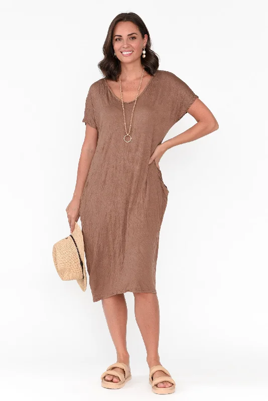 Wrap - Style Women Dress with Adjustable Fit for All Body TypesTravel Brown Crinkle Cotton Dress