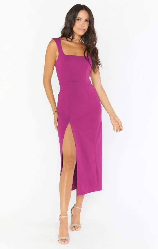 Strapless Women Dress with a Built - in Bra for Comfort and SupportEden Midi Dress ~ Fuchsia Rose Stretch Crepe