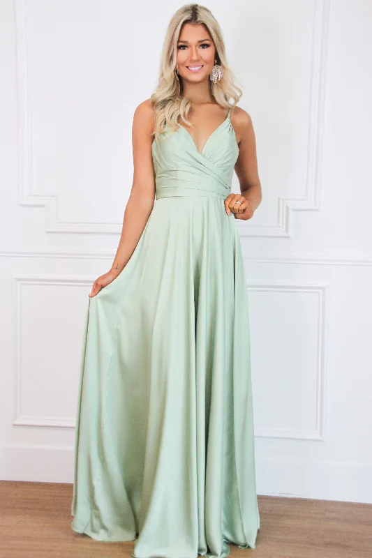 Plus Size Women Dress with a Flattering A - Line Cut for Comfort and StyleElla Satin Slit Formal Dress: Sage