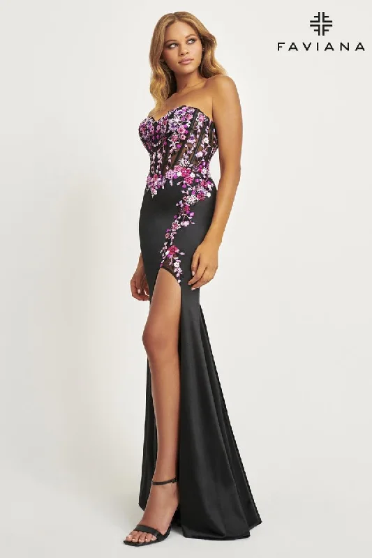 Strapless Women Dress with a Built - in Bra for Comfort and SupportFaviana Floral Corset Prom Dress 11029