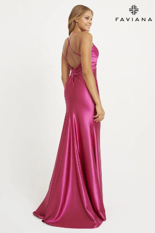 Strapless Women Dress with a Built - in Bra for Comfort and SupportFaviana Knotted Detail Prom Dress 11034