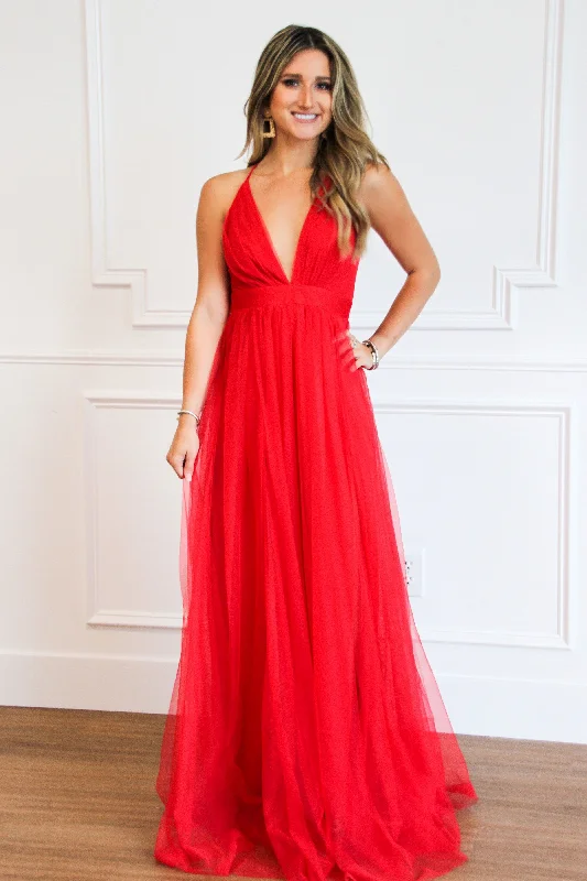 Off - the - Shoulder Women Dress for a Romantic and Feminine LookForever Love Maxi Dress: Red