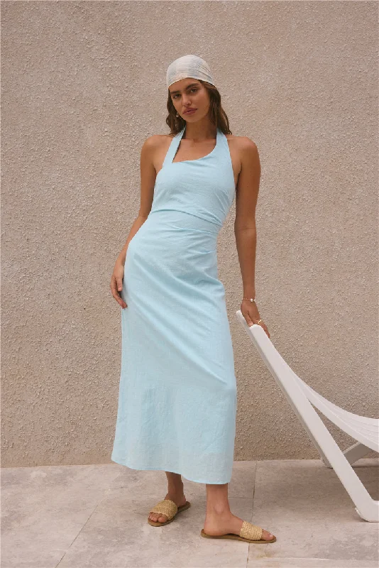 Ball Gown Women Dress with a Full Skirt for a Princess - like LookFree Spirited Halter Maxi Dress Blue