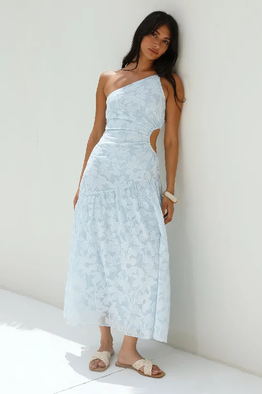 Lace - Embellished Women Dress for an Elegant and Sophisticated AppearanceFully Focused One Shoulder Maxi Dress Blue