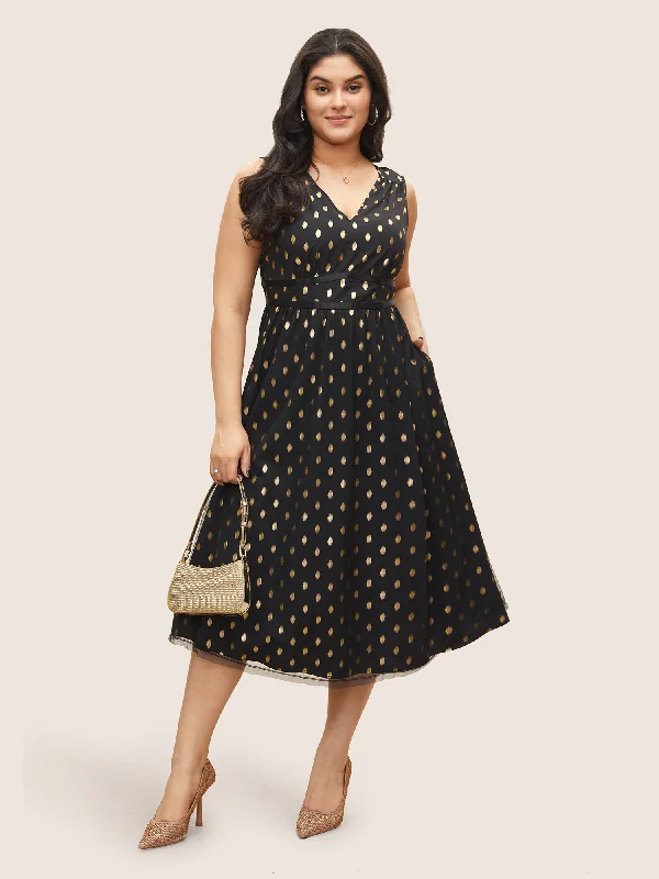 Ball Gown Women Dress with a Full Skirt for a Princess - like LookGlitter Polka Dot Pocket Patchwork Tank Dress