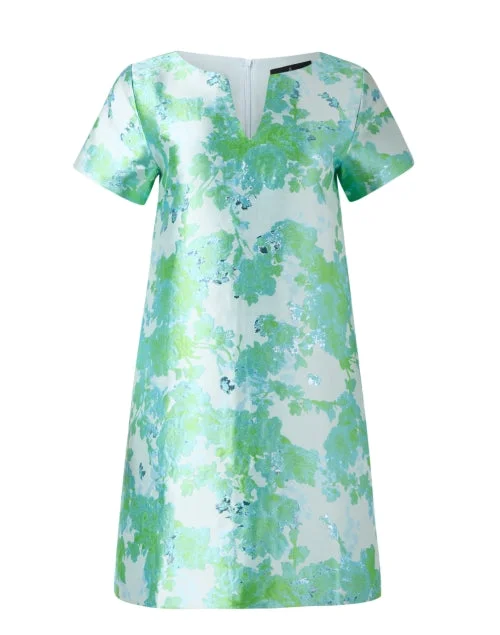 Maxi Women Dress with Floral Print for a Bohemian VibeLulu Blue and Green Jacquard Dress