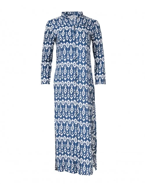 Halter Neck Women Dress to Show Off the Shoulders and NecklineIndigo Ikat Print Duster Dress