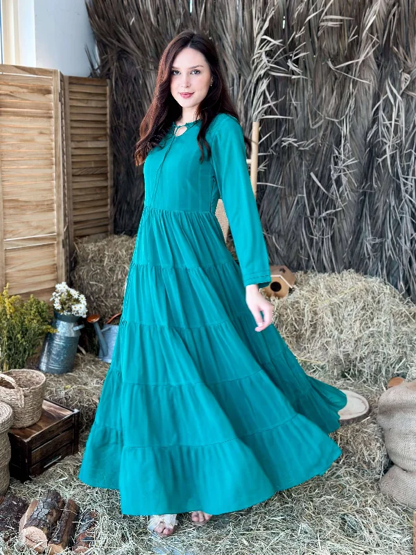 Plus Size Women Dress with a Flattering A - Line Cut for Comfort and StyleJade Long Frill Dress - Green