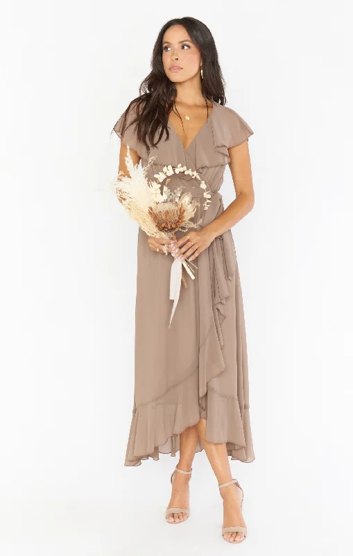 Empire Waist Women Dress to Accentuate the Bust and Conceal the WaistJess Ruffle Midi Dress ~ Dune Chiffon