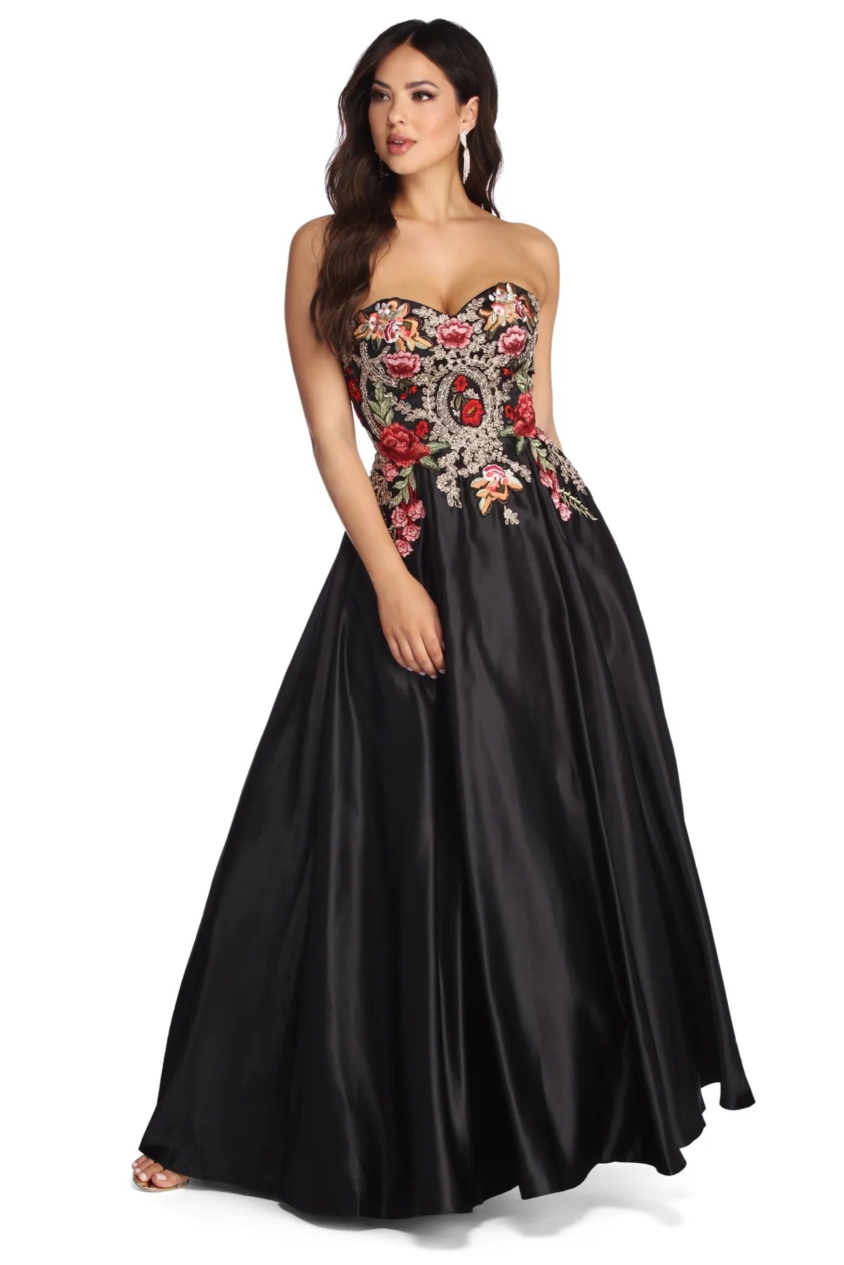 Strapless Women Dress with a Built - in Bra for Comfort and SupportJoanne Floral Satin Ball Gown