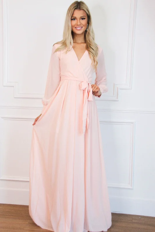 Lace - Embellished Women Dress for an Elegant and Sophisticated AppearanceJust a Dream Long Sleeve Maxi Dress: Blush