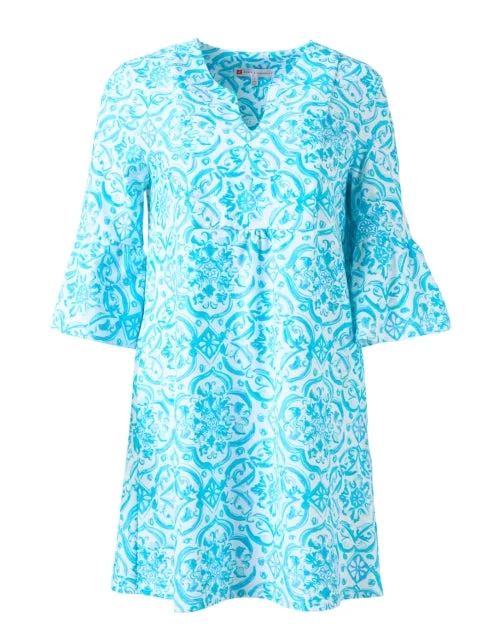 Sheath Women Dress with a Tailored Fit for a Professional LookKerry Aqua Tile Print Dress