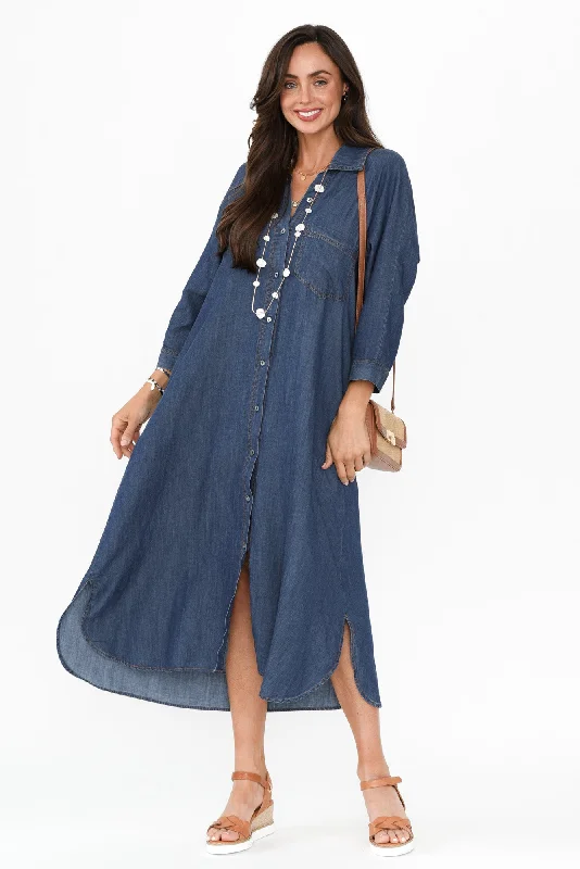 Strapless Women Dress with a Built - in Bra for Comfort and SupportKimbra Washed Blue Shirt Dress