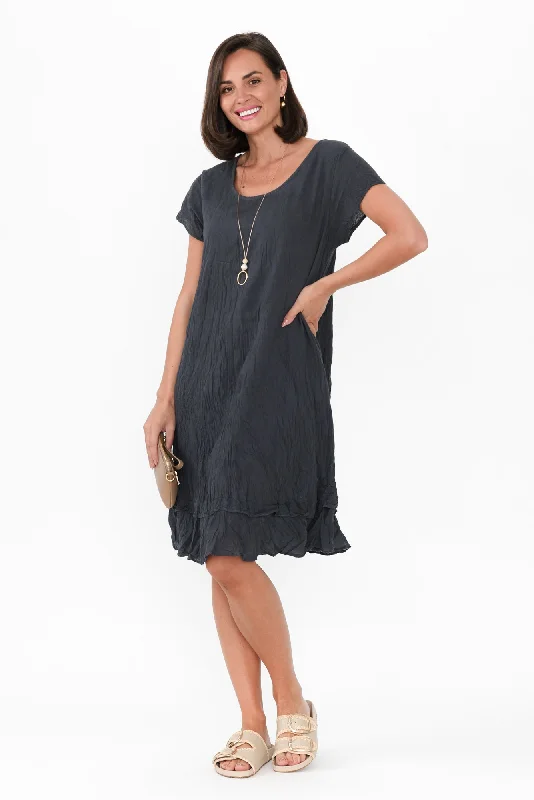 Off - the - Shoulder Women Dress for a Romantic and Feminine LookLauren Charcoal Crinkle Cotton Dress