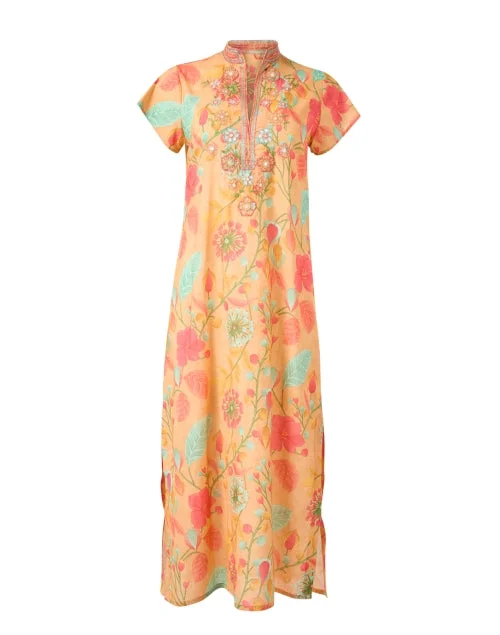 Off - the - Shoulder Women Dress for a Romantic and Feminine LookLauren Multi Floral Beaded Cotton Kaftan