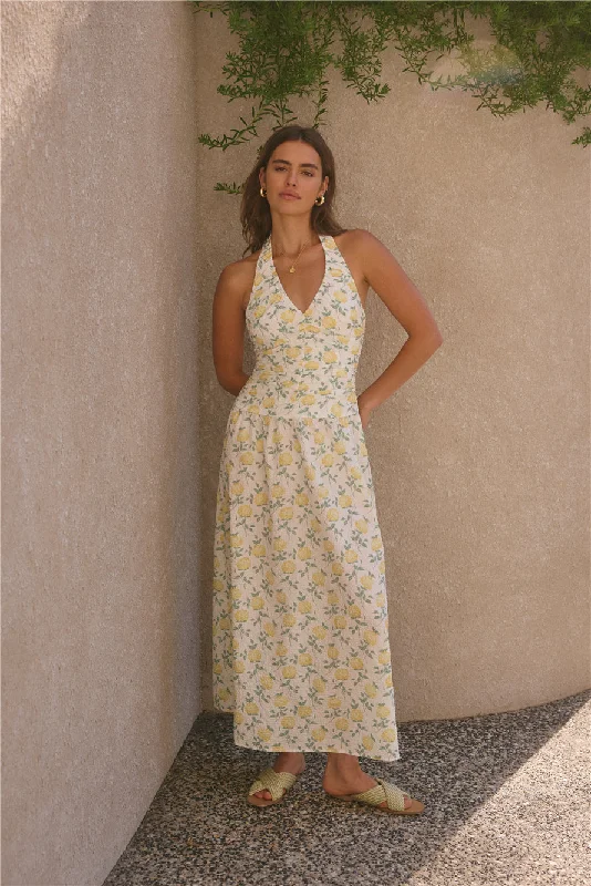 Strapless Women Dress with a Built - in Bra for Comfort and SupportLimoncello Halter Maxi Dress Yellow