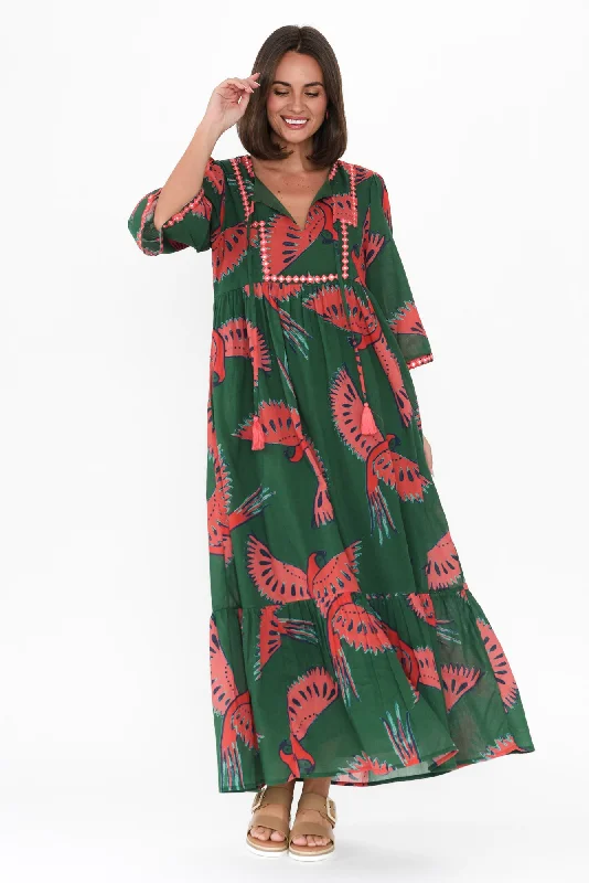 Maxi Women Dress with Floral Print for a Bohemian VibeLorrini Green Floral Cotton Dress