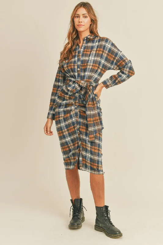 Shift Women Dress with a Simple and Classic Design for Everyday WearMable Plaid Flannel Front Tie Button Down Shirt Dress