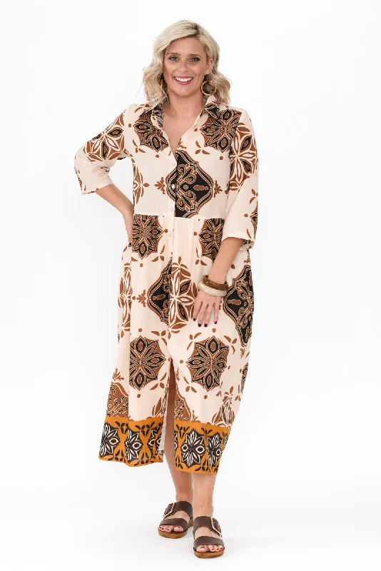 Printed Abstract Women Dress for a Modern and Artistic AppealMadelina Brown Mosaic Cotton Dress