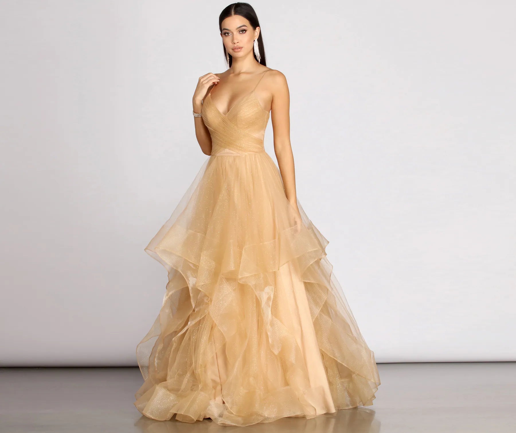 Empire Waist Women Dress to Accentuate the Bust and Conceal the WaistMarianne Tulle Glitter Ball Gown