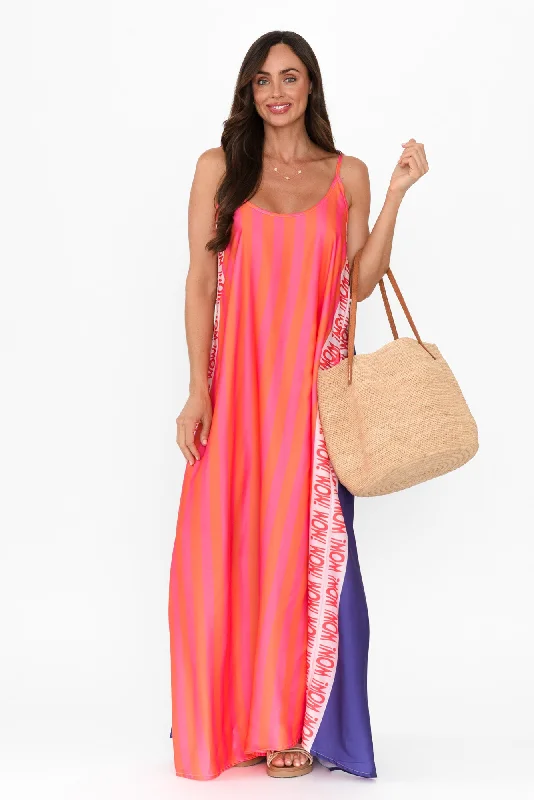 Maxi Women Dress with Floral Print for a Bohemian VibeMelina Pink Splice Maxi Dress