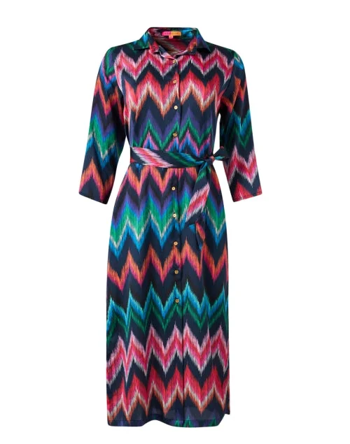 Pleated Women Dress with a Timeless and Elegant TextureNela Zig Zag Print Shirt Dress