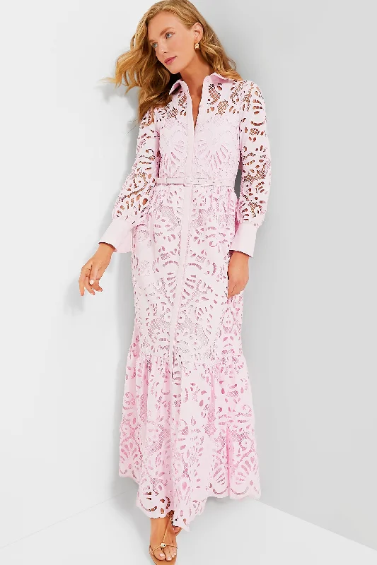 Long - Sleeve Women Dress in Velvet for a Luxurious Winter LookPink Cotton Lace Maxi Dress