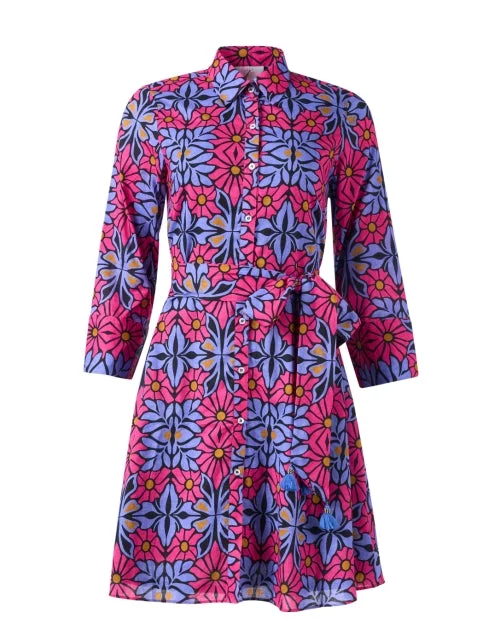 Mermaid - Style Women Dress with a Fitted Silhouette for Special OccasionsPink Floral Print Cotton Shirt Dress