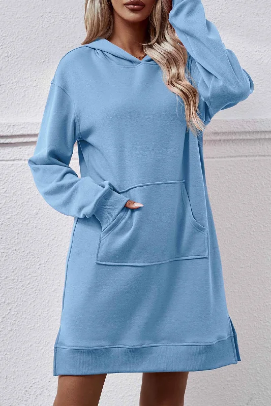 Lace - Embellished Women Dress for an Elegant and Sophisticated AppearancePocket Slit Midi Hoodie Dress