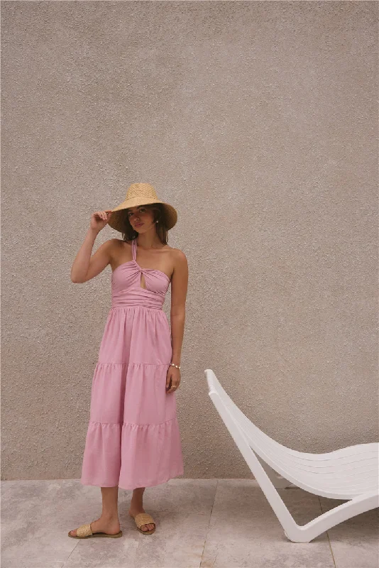 Sleeveless Women Dress in Bright Colors for Summer PartiesPure Satisfaction One Shoulder Maxi Dress Pink