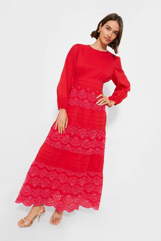 Mermaid - Style Women Dress with a Fitted Silhouette for Special OccasionsRed Eyelet Lola Maxi Dress