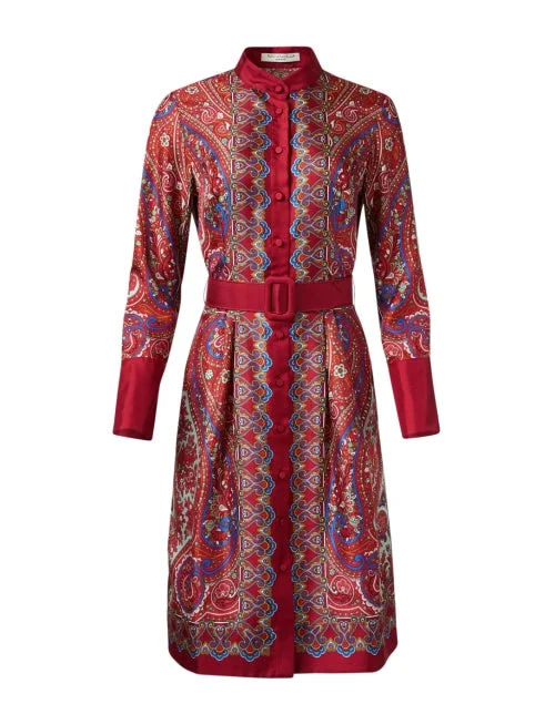 Ruffled Women Dress with Multiple Layers for a Playful and Girly StyleRed Paisley Print Silk Shirt Dress