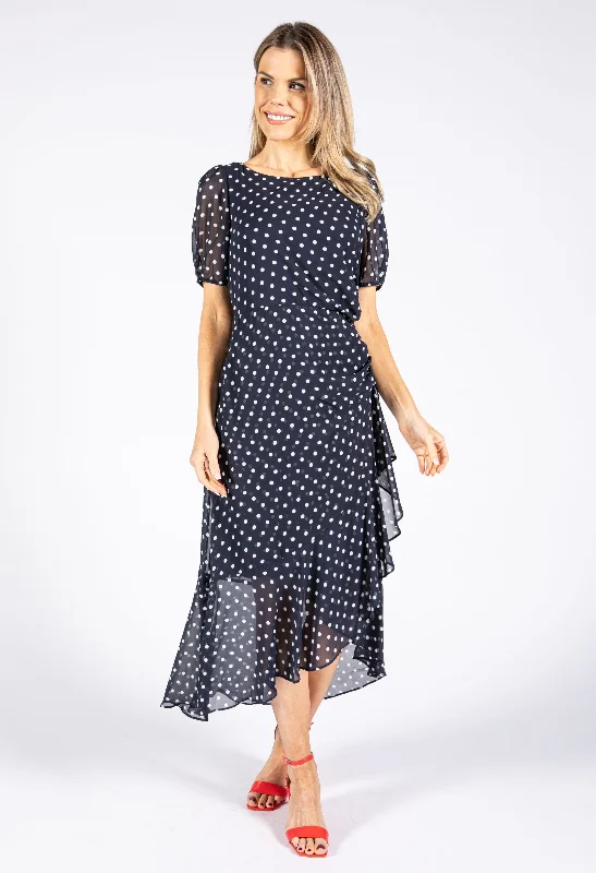 Empire Waist Women Dress to Accentuate the Bust and Conceal the WaistRuched Detail Polka Dot Dress