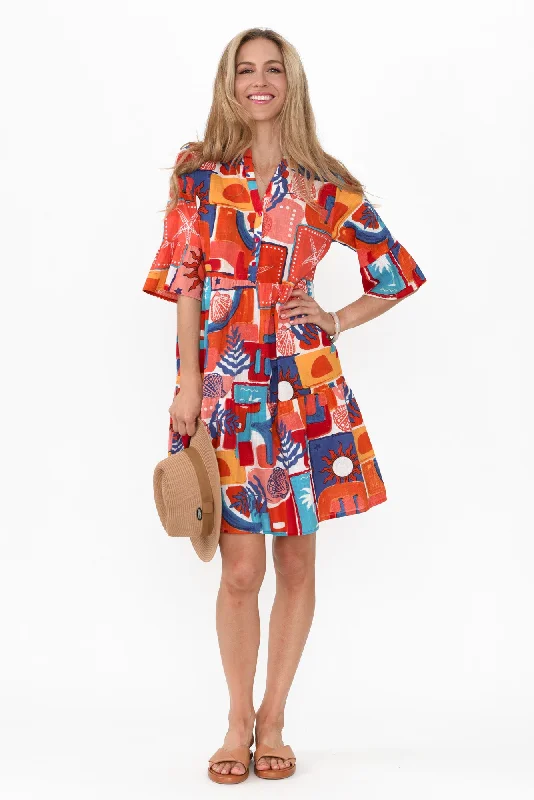 Halter Neck Women Dress to Show Off the Shoulders and NecklineSenna Orange Patchwork Cotton Dress