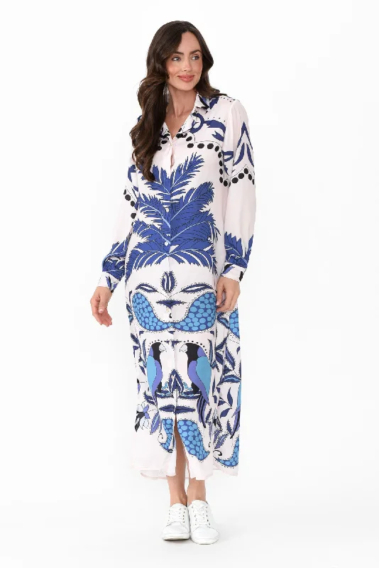 Shift Women Dress with a Simple and Classic Design for Everyday WearShayli Blue Tropical Shirt Dress