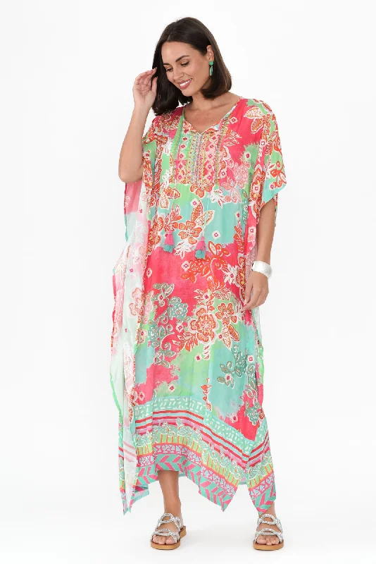 Mermaid - Style Women Dress with a Fitted Silhouette for Special OccasionsSheniz Pink Floral Kaftan