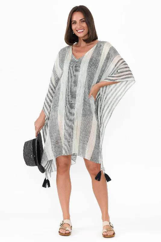 Backless Women Dress for a Sexy and Alluring Look at Evening EventsStella Navy Stripe Cotton Kaftan