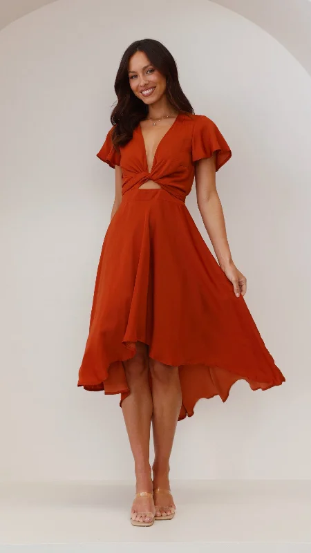 Halter Neck Women Dress to Show Off the Shoulders and NecklineSunny Daze Dress - Rust