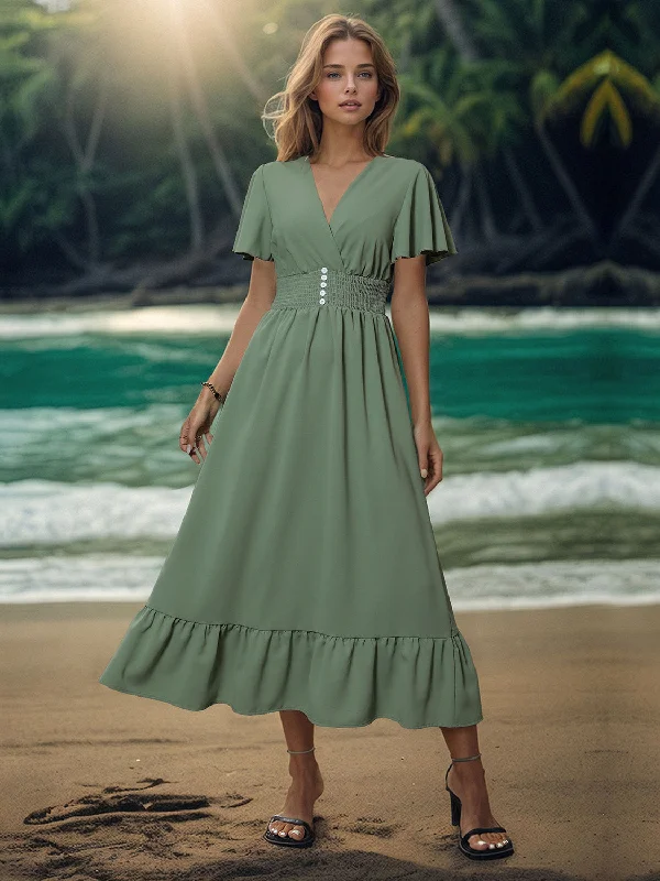 Off - the - Shoulder Women Dress for a Romantic and Feminine LookSurplice Flutter Sleeve Midi Dress