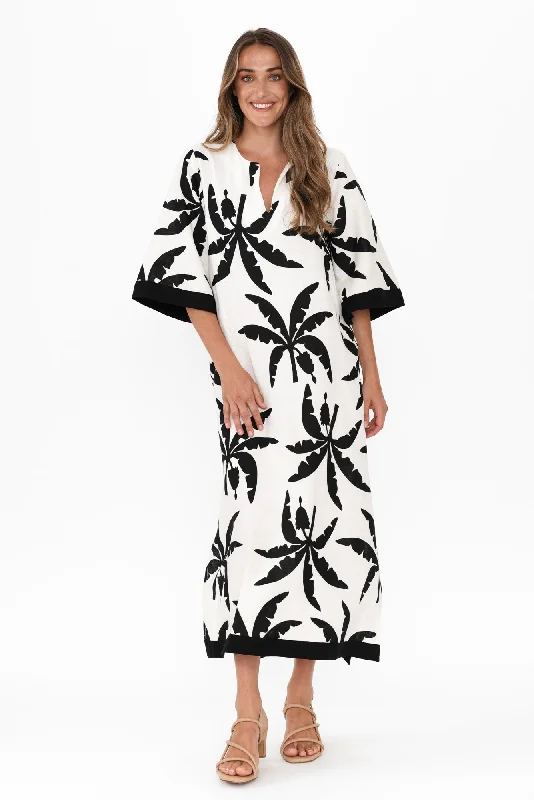 Sheath Women Dress with a Tailored Fit for a Professional LookTessie Black Tropical Linen Kaftan