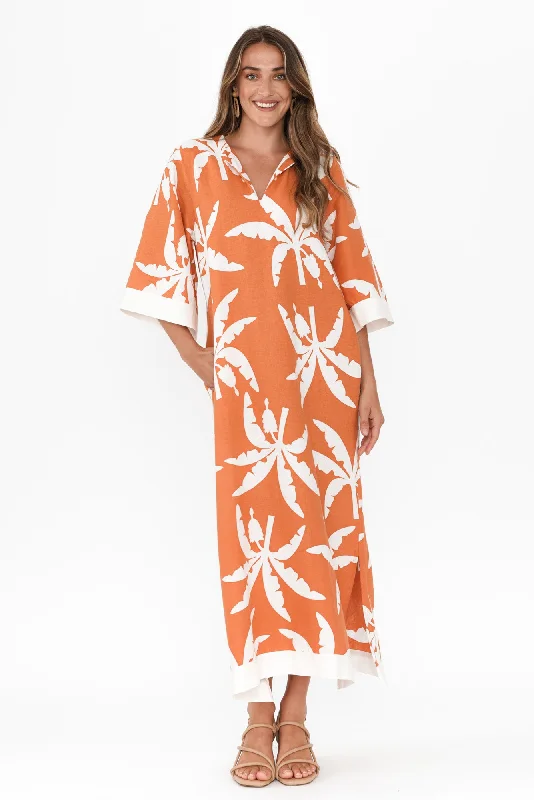 Ball Gown Women Dress with a Full Skirt for a Princess - like LookTessie Orange Tropical Linen Kaftan